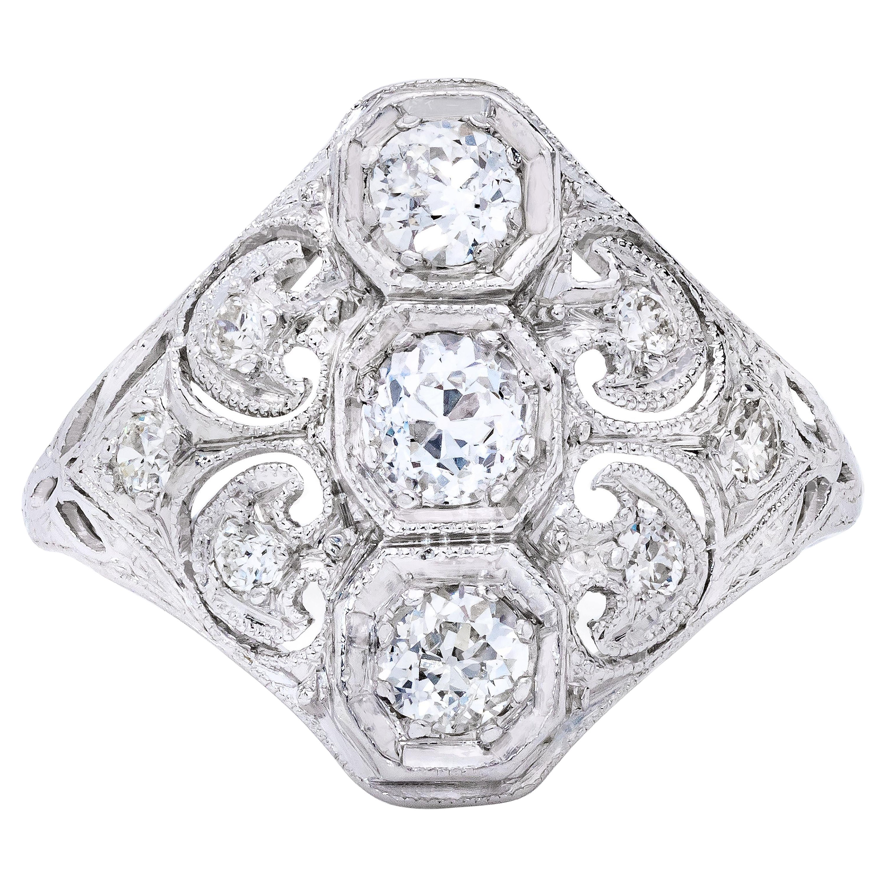 Antique Art Deco 3/4 Carat Diamond Ring in Platinum For Sale