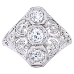 Antique Art Deco Platinum Sapphire Diamond Ring For Sale at 1stDibs