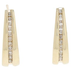 Antique .20ctw Round Brilliant Diamond Earrings, 10k Yellow Gold Pierced J-Hooks