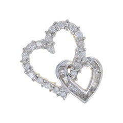 .33ctw Round Brilliant & Baguette Diamond Pendant, 10k White Gold Heart Duo