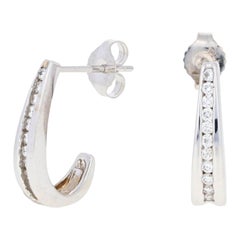 White Gold Diamond Earrings, 10k Round Brilliant Cut .33ctw Pierced J-Hooks