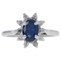 .90ctw Oval Cut Sapphire & Diamond Ring, 14k White Gold Halo
