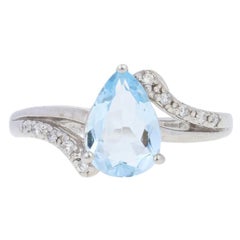 White Gold Aquamarine & Diamond Ring, 10k Pear Cut 1.95ctw Bypass