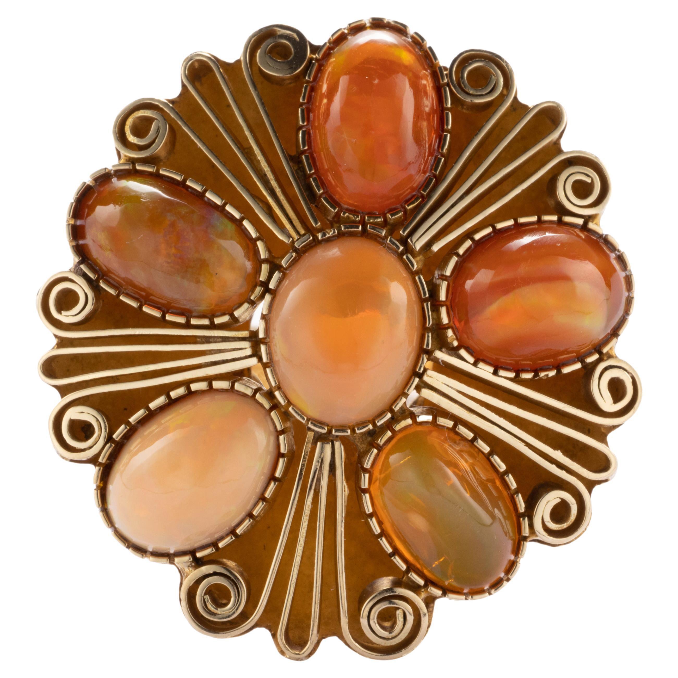 Fire Opal Ring Retro Certified 5.5 Carats Circa 1940s