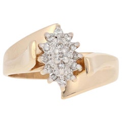 Yellow Gold Diamond Ring, 14k Single Cut Accents Cluster Bypass