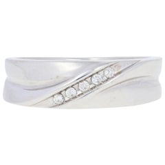 Round Brilliant Diamond-Accented Wedding Band, 10k White Gold Men's Ring