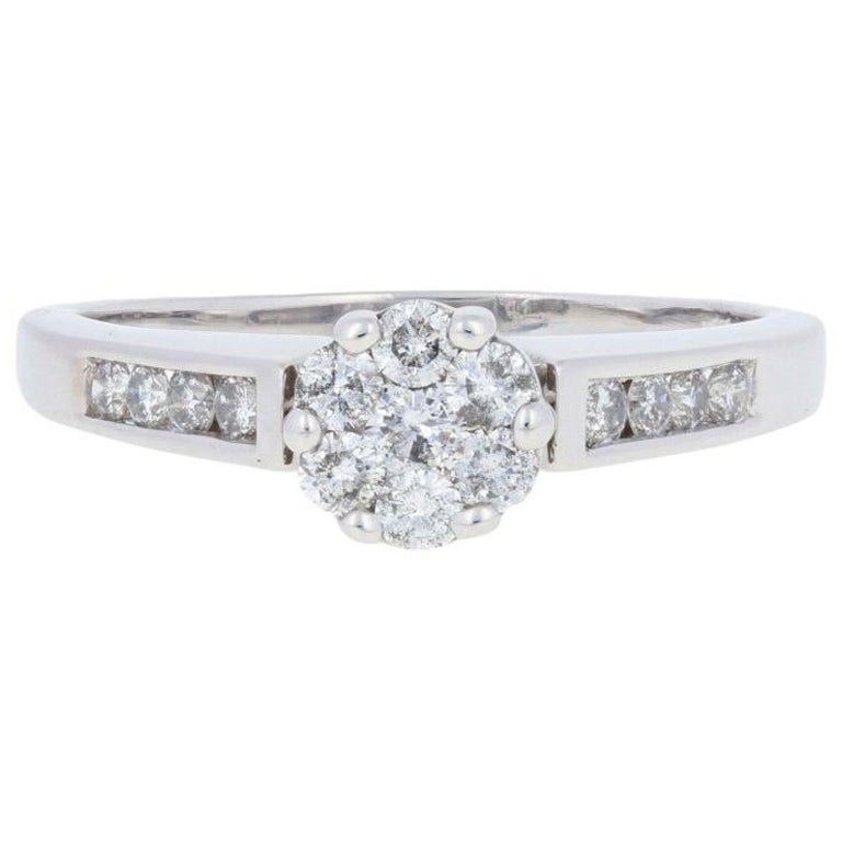 .56ctw Round Brilliant Diamond Engagement Ring, 14k Gold Cathedral Cluster Halo For Sale