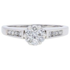 Retro .56ctw Round Brilliant Diamond Engagement Ring, 14k Gold Cathedral Cluster Halo
