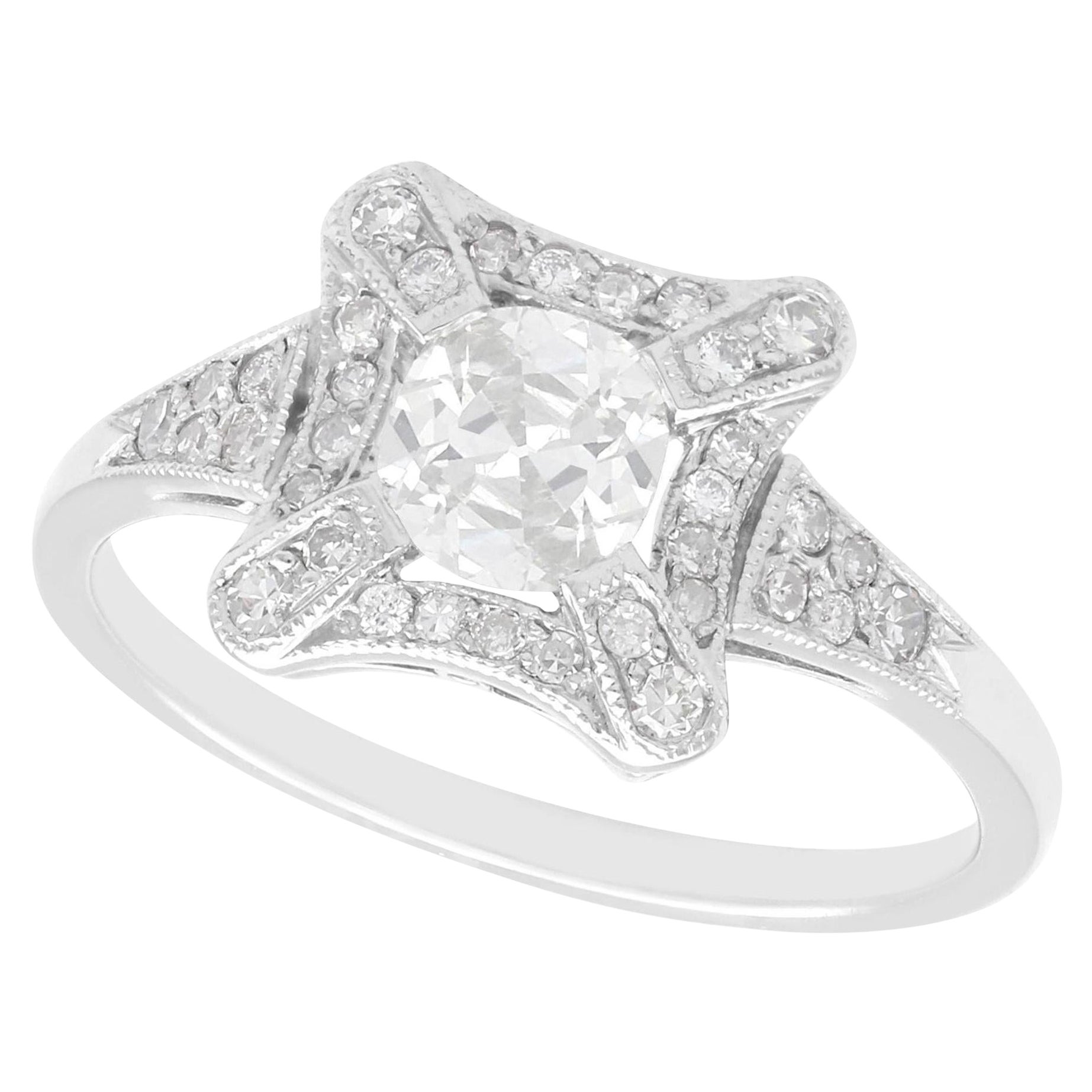 1.06 Carat Diamond and Platinum Cluster Engagement Ring For Sale