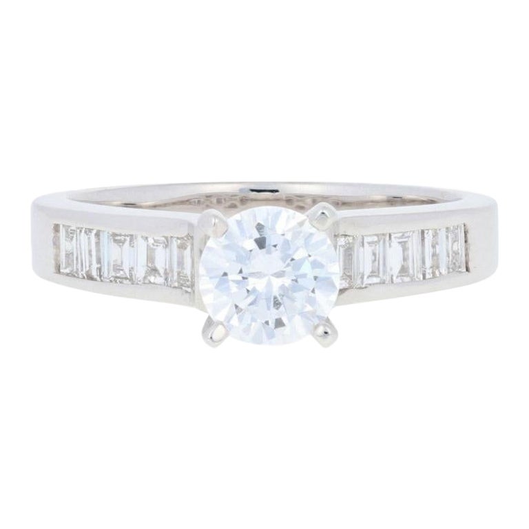New Semi-Mount Engagement Ring, 18k Gold for Center w/ Baguette Diamonds For Sale