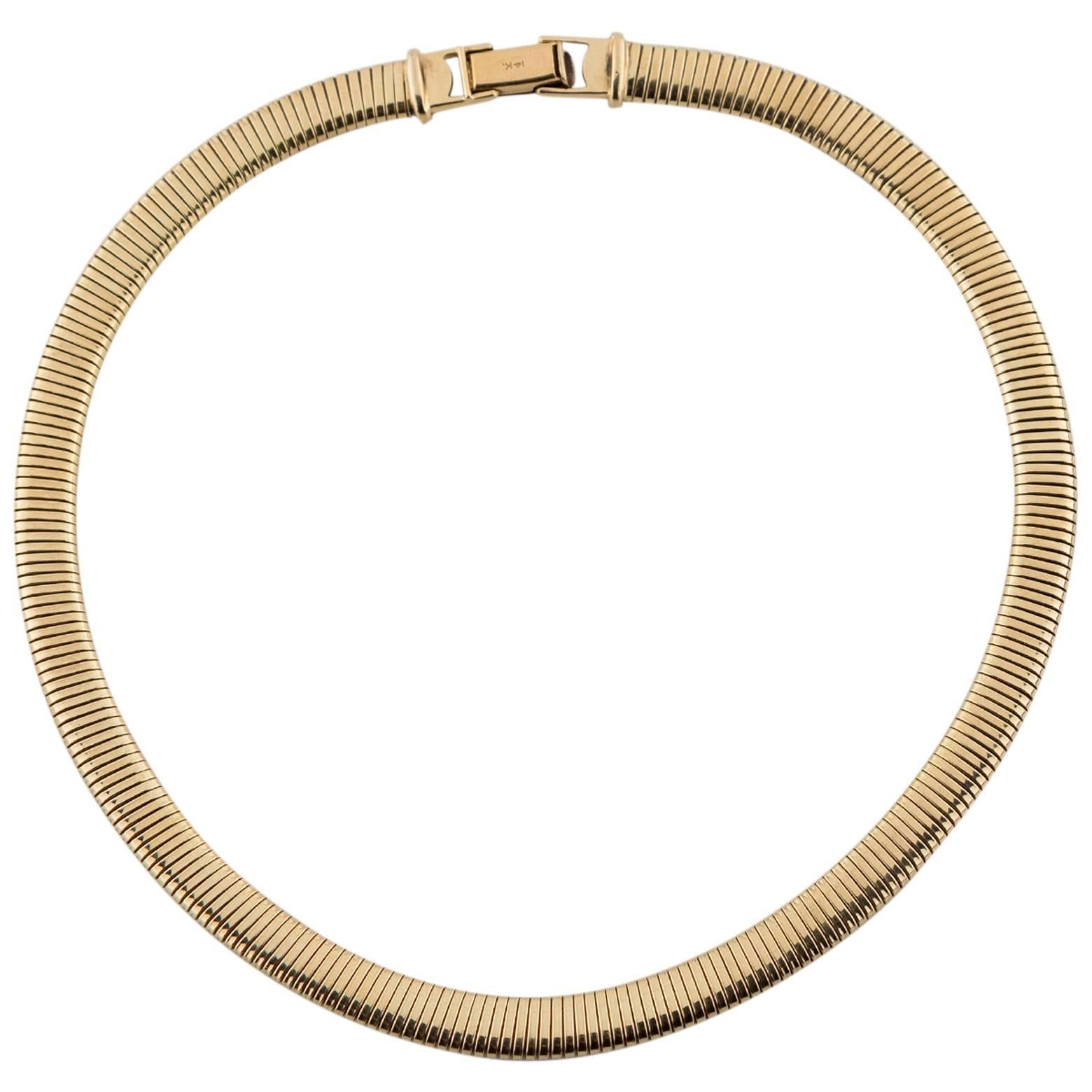 Omega Style 14k  Gold Choker Necklace