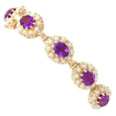 1960s, Vintage 19.80 carat Amethyst and Cultured Pearl Yellow Gold Bracelet