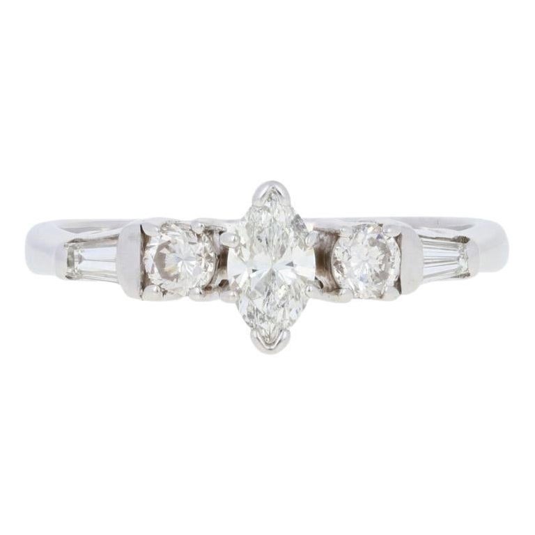 White Gold Diamond Engagement Ring, 14k Marquise Cut .60ctw For Sale