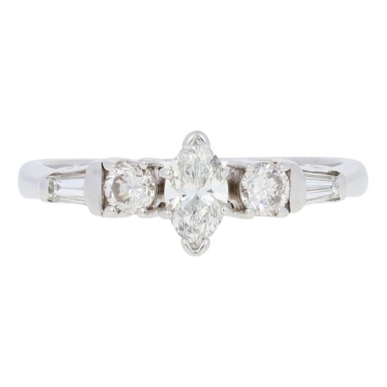 White Gold Diamond Engagement Ring, 14k Marquise Cut .60ctw For Sale at ...