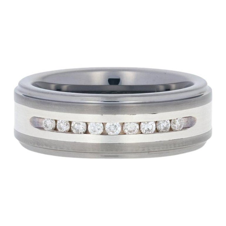 Triton Tungsten Carbide & Silver Diamond Wedding Band Round .25ctw Ring For Sale