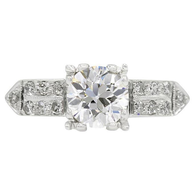 Art Deco GIA Certified 0.94 Ct. Arrowed Shoulder Engagement Ring G SI2, Platinum For Sale