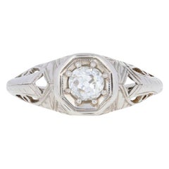 .33ct Old Mine Cut Diamond Art Deco Engagement Ring, 14k Gold Vintage Solitaire
