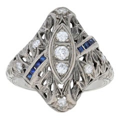 .56ctw Old European Diamond & Synthetic Sapphire Art Deco Ring 18k Gold Vintage