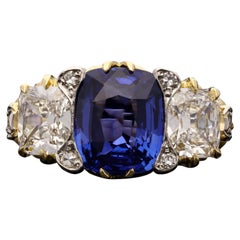 Hancocks 4.12ct Ceylon Sapphire 1.43ct Old Mine Brilliant Diamond Ring 18ct Gold