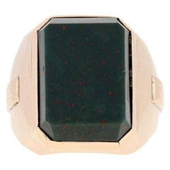 Bloodstone Vintage Men's Ring, 14k Yellow Gold Solitaire