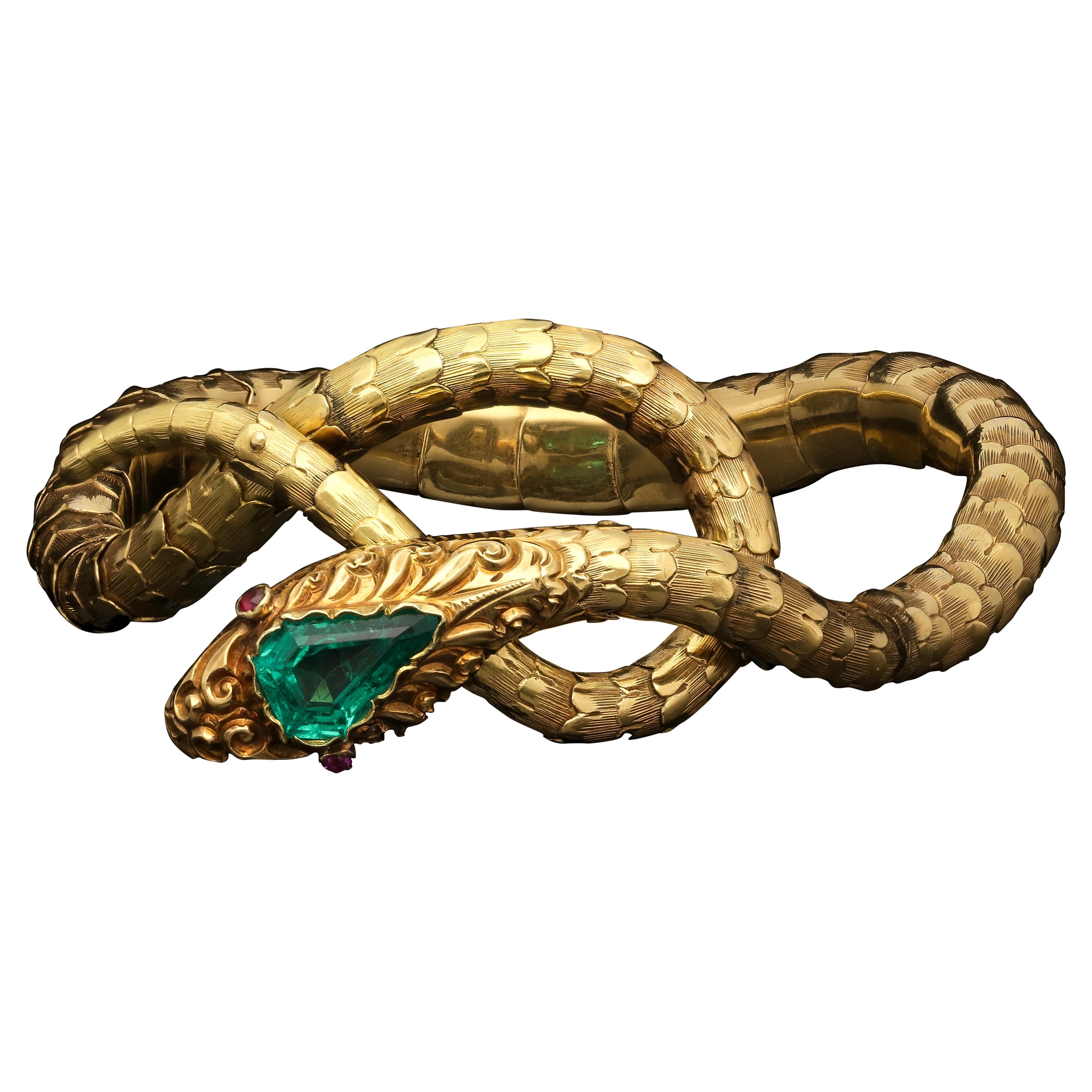 Antique Victorian Gold and Emerald Snake Bracelet Circa 1890