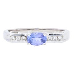 White Gold Tanzanite & Diamond Ring, 14k Oval Cut .52ctw Hearts