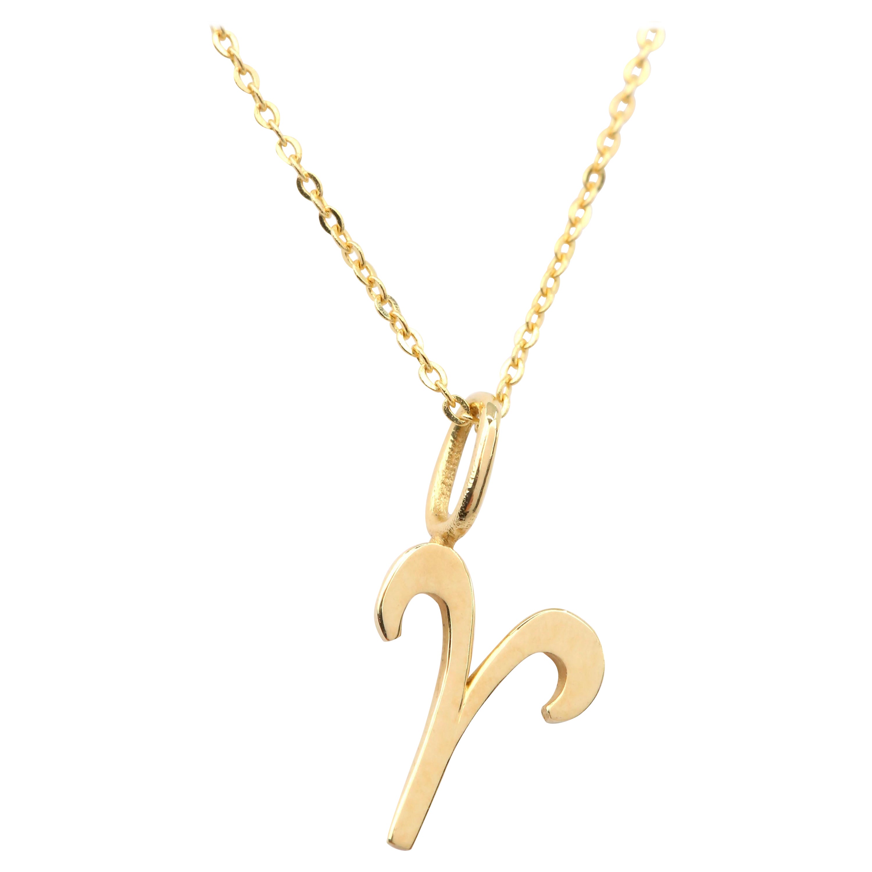 14K Gold Aries Zodiac Necklace, Aries Sign Zodiac Necklace For Sale