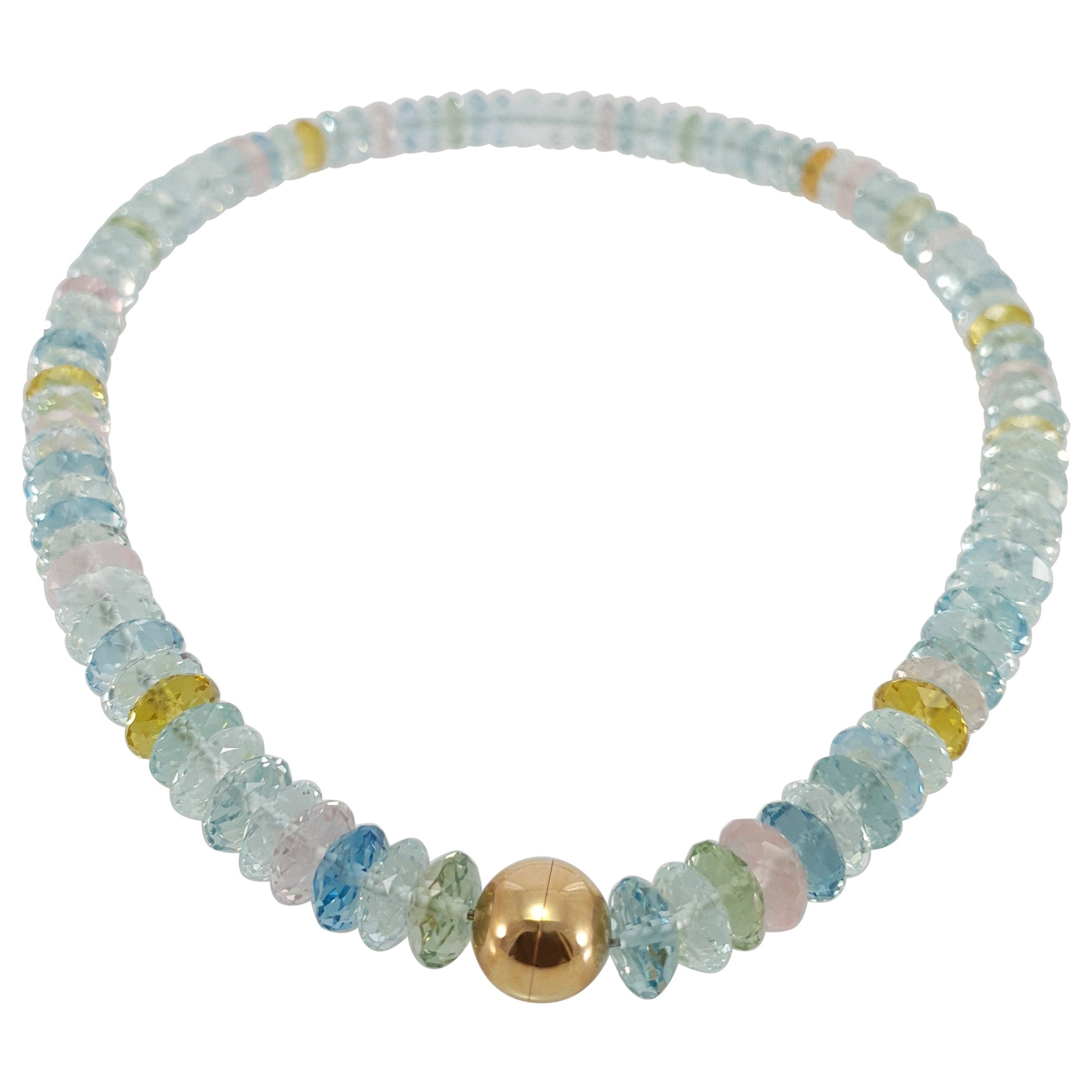 Faceted Multicolour Beryl Rondel Beaded Necklace with 18 Carat Rose Gold Clasp