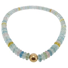 Facettierte, mehrfarbige Beryll-Rondell-Perlenkette mit 18 Karat Roségold-Verschluss