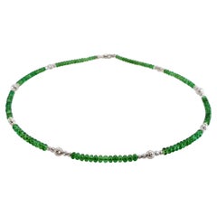 Bright Green Tsavorite Rondel Beaded Necklace with 18 Carat White Gold