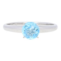 Vintage White Gold Blue Topaz Ring, 14k Round Cut .78ct Engagement Solitaire