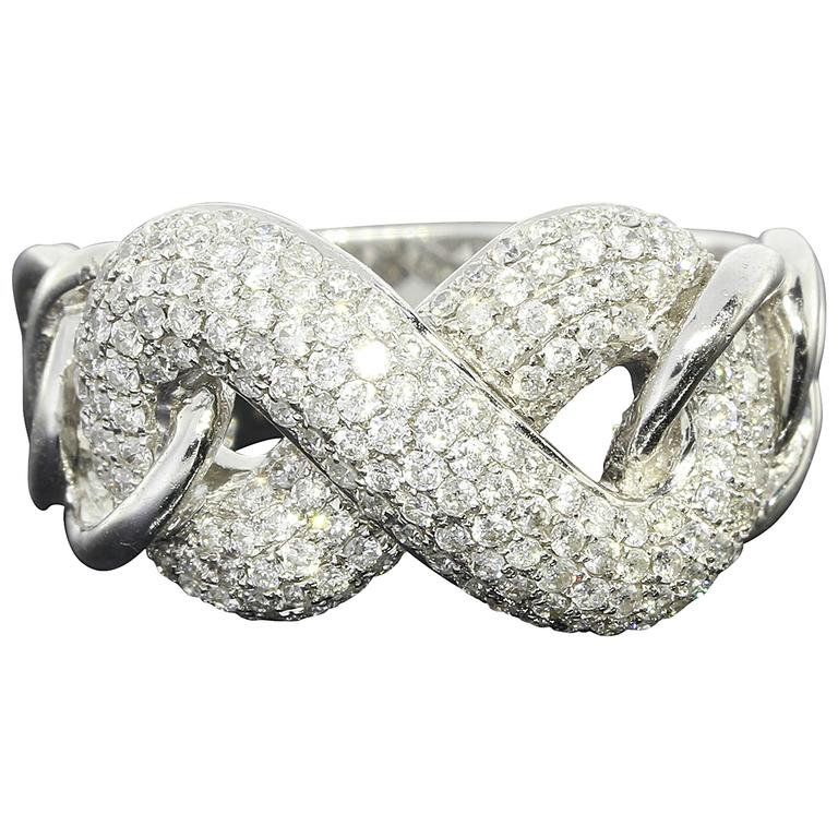 Pave Diamond Gold Infinity Love Knot Ring For Sale at 1stdibs