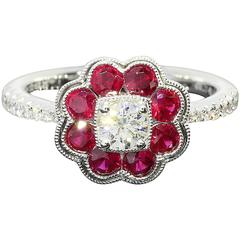 Ruby Diamond Gold Flower Ring