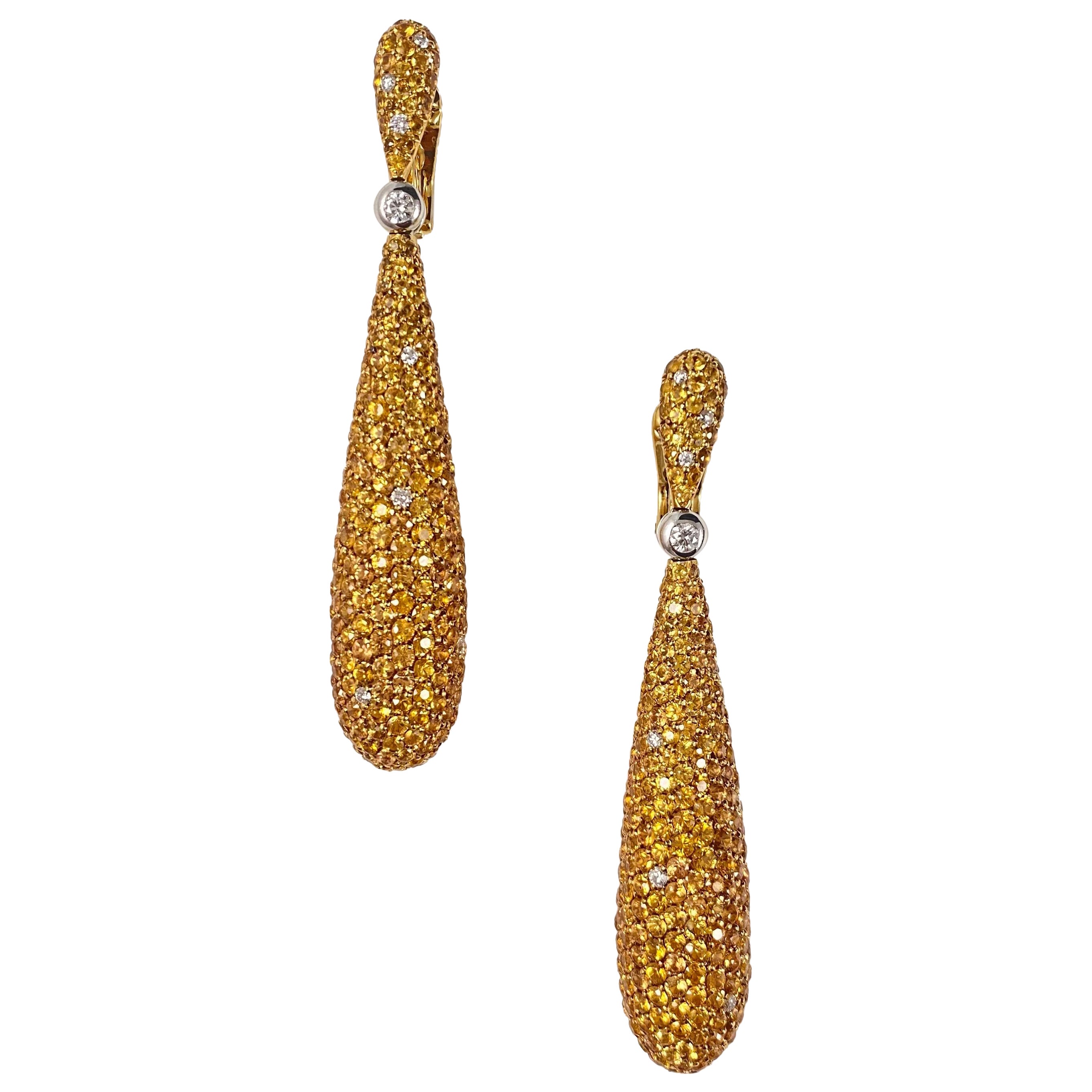 Yellow Gold Sapphire Drop Earrings - 343 For Sale on 1stDibs
