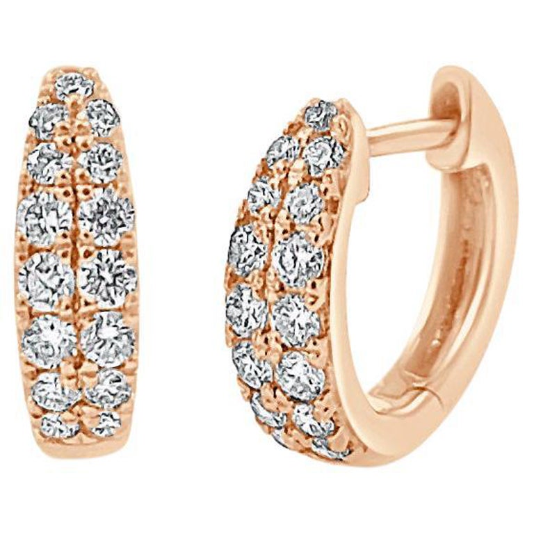 14 Karat Rose Gold 0.39 Carat Diamond Double Row Huggie Earrings For Sale
