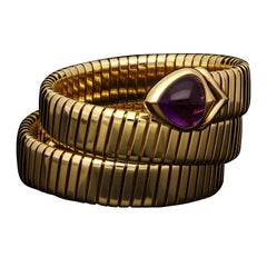 Retro Bulgari Stylish Serpenti Tubogas Gold and Amethyst Bracelet