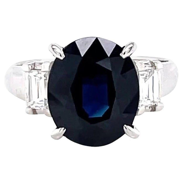 Contemporary 3.90 Carat Oval Cut Sapphire Diamond Platinum Three Stone Ring