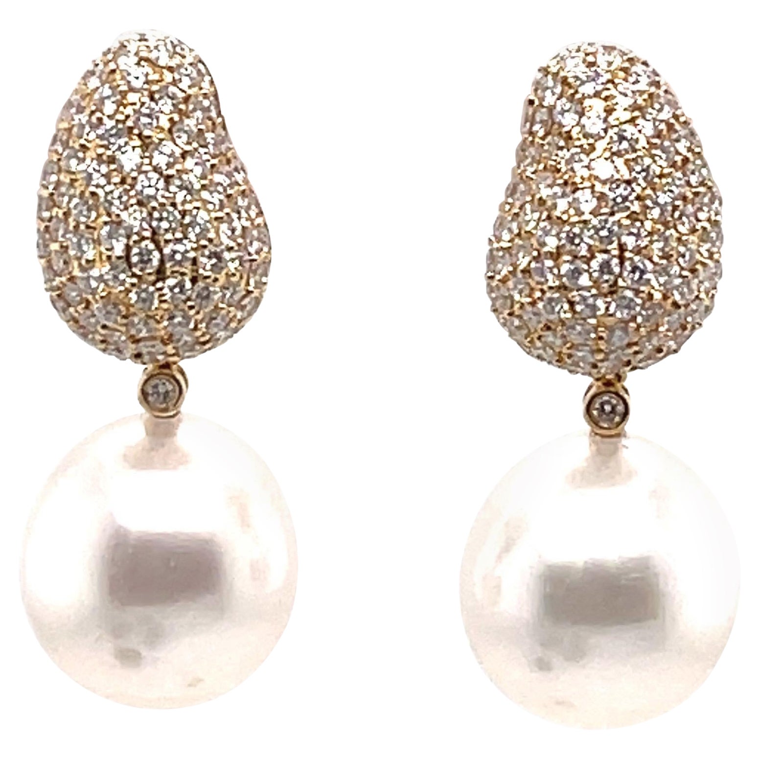 Boucles d'oreilles détachables en goutte ou clous en or jaune 18 carats représentant les mers du Sud