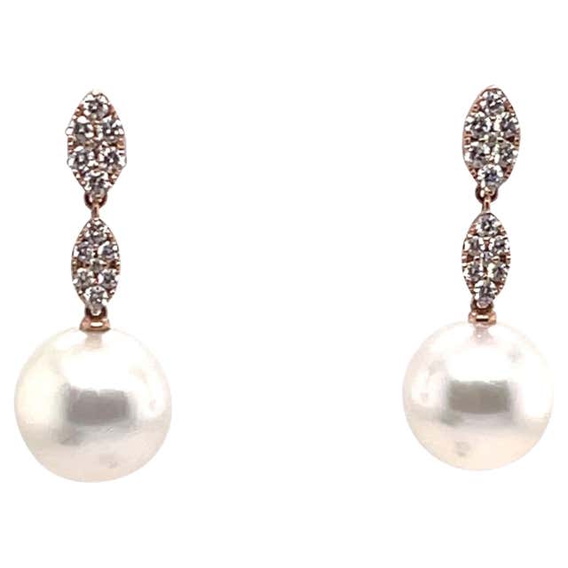 South Sea Pearl Diamond Drop Gold Earrings For Sale at 1stDibs
