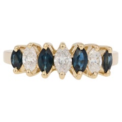 Yellow Gold Sapphire & Diamond Ring, 14k Marquise Cut 1.02ctw