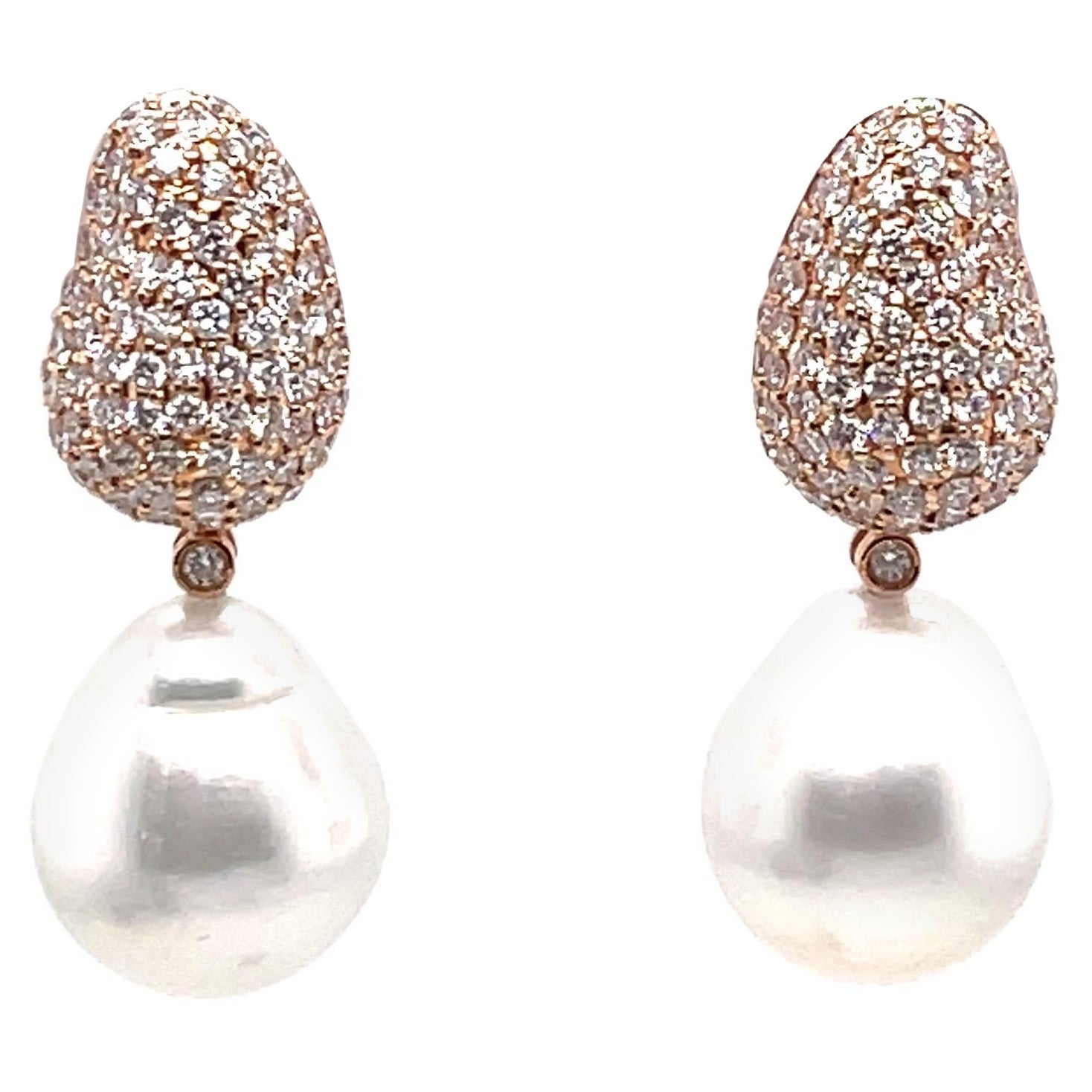 Boucles d'oreilles détachables en goutte ou clous en or rose 18 carats avec perles des mers du Sud en vente