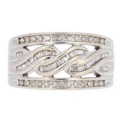 White Gold Diamond Ring, 10k Baguette & Single Cut .40ctw Woven Twist Design