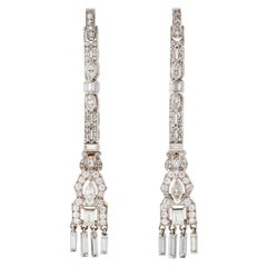 Dripping Baguette Diamond Art Deco Style Platinum Earrings