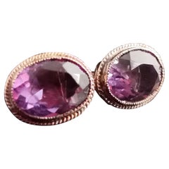 Antique Victorian 9 Karat Gold Amethyst Stud Earrings