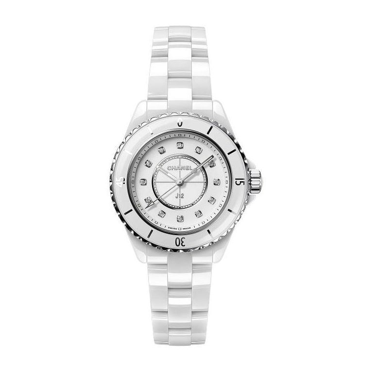 Chanel Women's Unisex J12 Caliber 12.1 Diamond-Bezel & White Ceramic-Bracelet Watch - White One-Size