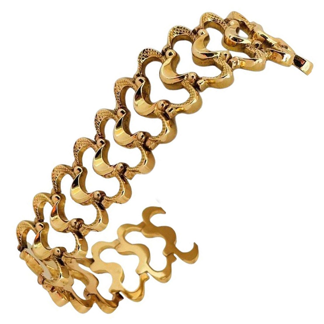 18 Karat Yellow Gold Ladies Vintage Fancy Link Bracelet Italy