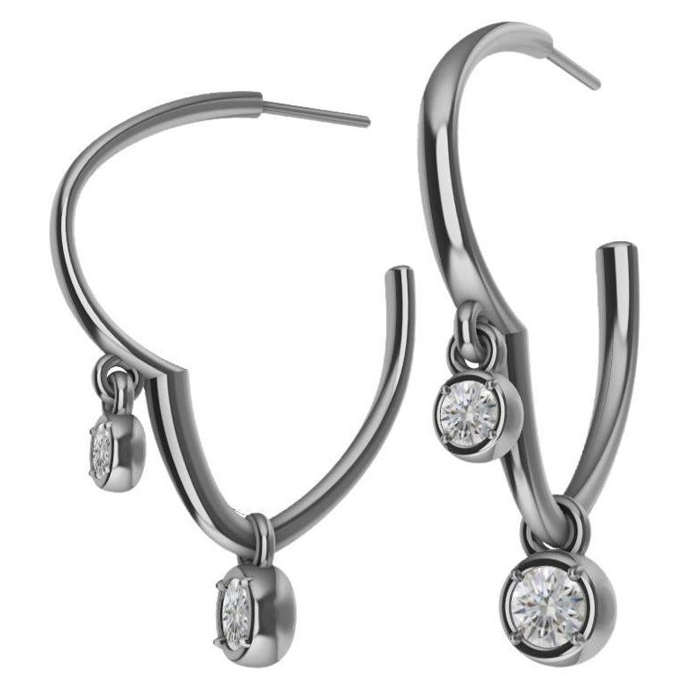 18 Karat White Gold GIA Diamond Soft Angled Dangle Hoop Earrings For Sale