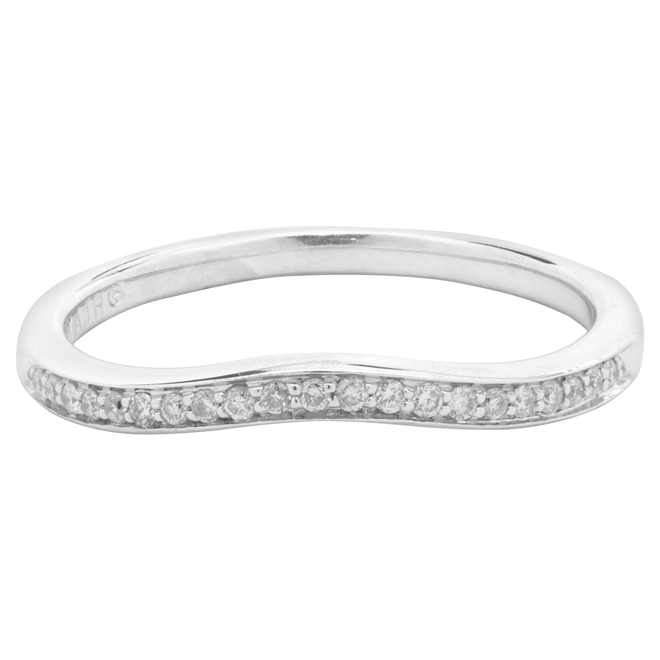 14 Karat White Gold Curved Diamond Band For Sale