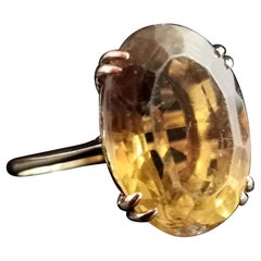 Vintage 9 Karat Yellow Gold Citrine Cocktail Ring, Large Stone