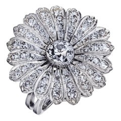 Vintage 1.57 Carat Old European Cut Diamond I/VS1 GIA Flower Engagement Ring
